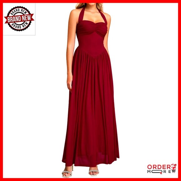 Dresses & Skirts - Elegant Halter Neck Corset Maxi Dress Backless Evening Gown Wedding Guest